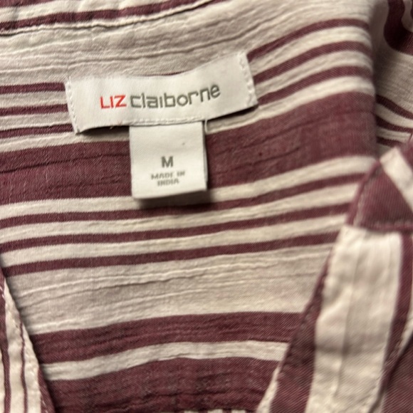 Liz Claiborne sheer 100% cotton blouse purple and white women’s size medium - Picture 2 of 5